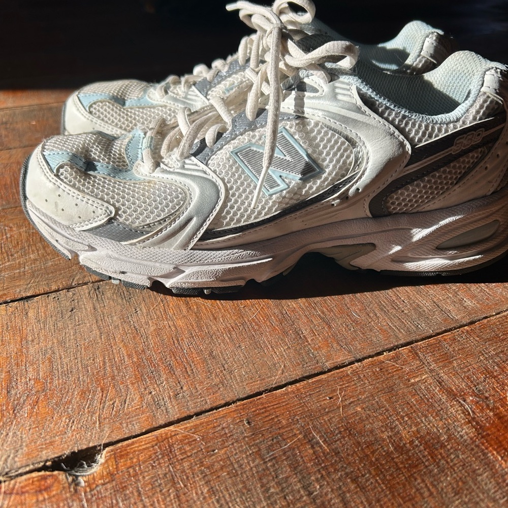 New Balance 530 White and Light Blue Athletic Sneakers